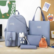 Рюкзак 5 в 1 школьный для девочки голубой CLBD (набор: рюкзак, шоппер, пенал, сумочка, кошелек)