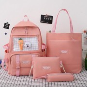 Рюкзак 4 в 1 шкільний для дівчинки рожевий Carrot (набір: рюкзак, шоппер, пенал, сумочка)