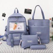 Рюкзак 4 в 1 школьный для девочки голубой Carrot (набор: рюкзак, шоппер, пенал, сумочка)