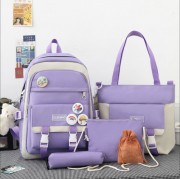 Рюкзак 5в1 школьный для девочки бело-фиолетовый CLBDBAG 2190 (рюкзак,шоппер,пенал, сумочка,кошелек)