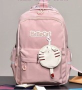 Рюкзак 2 в 1 школьный для девочки розовый HelloCat (набор: рюкзак,  кошелек)