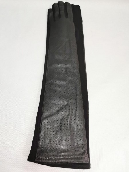 Довгі жіночі рукавички трикотаж зі шкірою F-11 р. 6,5 Чорний