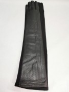 Длинные женские перчатки трикотаж с кожей F-11 р. 6,5 Черный