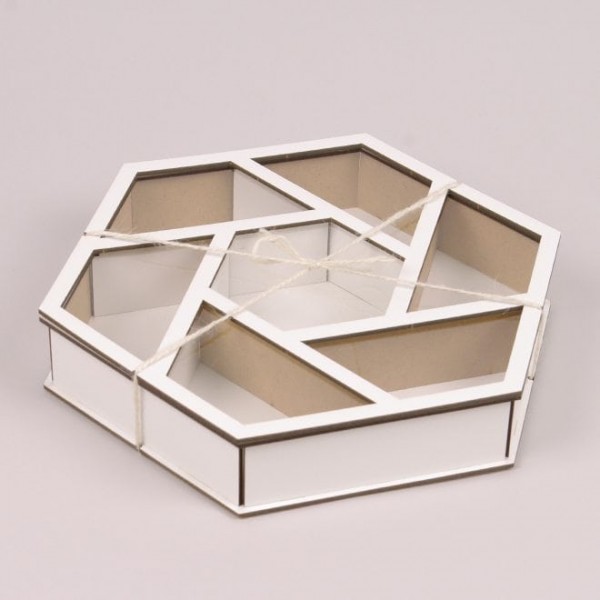 Подарункова біла Flora коробка із прозорою кришкою шестигранна 33255
