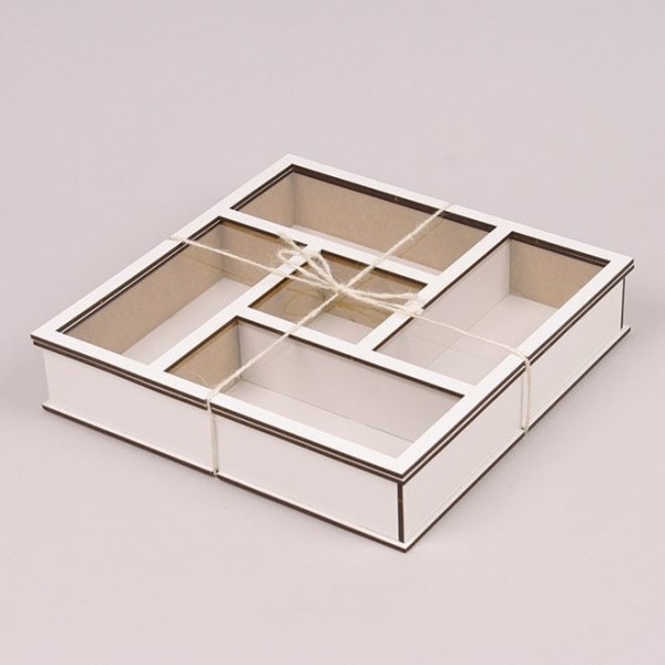 Коробка белая Flora с прозрачной крышкой квадратная на 5 отделений 33257