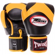 Перчатки боксерские кожаные TWINS BGVL13 VELCRO 14 унций Черный-желтый