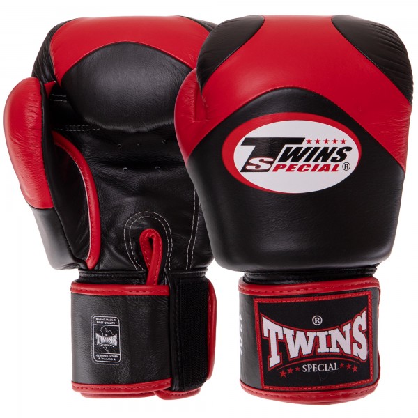 Перчатки боксерские кожаные TWINS BGVL13 VELCRO 14 унций Черный-красный
