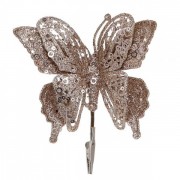Бабочка новогодняя на прищепке Flora шампань 17 см. 13255