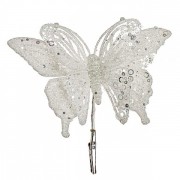 Бабочка новогодняя Flora на прищепке белая 17 см. 13265