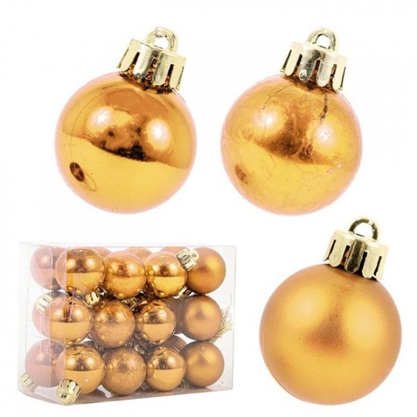Набір пластикових золотих новорічних кульок 24 шт. Flora D-3 см. 43034