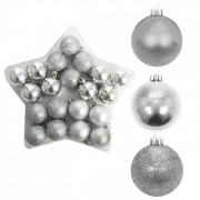 Набор пластиковых серебряных новогодних шаров Flora 20 шт. D-4 см. 43021