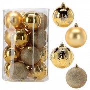 Набір пластикових золотих новорічних кульок Flora 16 шт. D-8 см. 43069