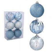 Набор пластиковых синих новогодних шаров Flora 6 шт. D-8 см. 43057