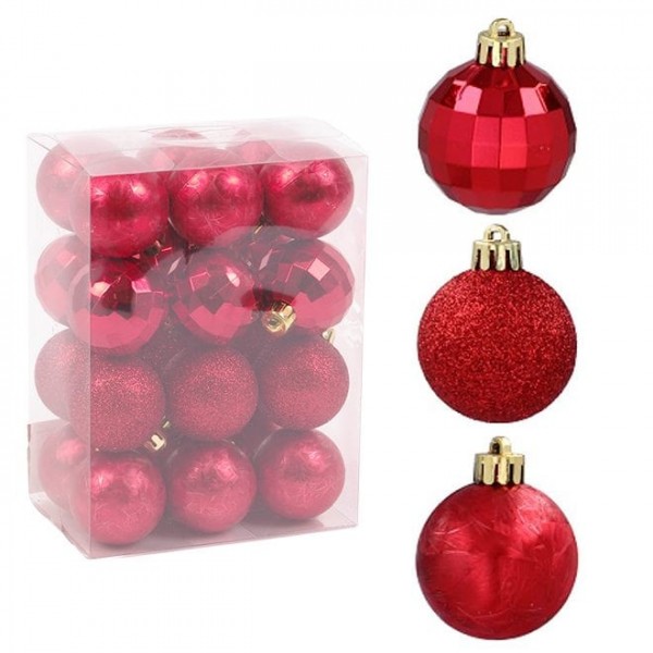 Набір пластикових червоних новорічних кульок Flora 24 шт. D-4 см. 43073