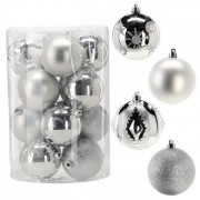 Набір пластикових срібних новорічних кульок Flora 16 шт. D-8 см. 43070