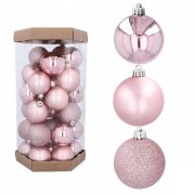 Набір пластикових рожевих новорічних кульок Flora 36 шт. D-6 см. 43084