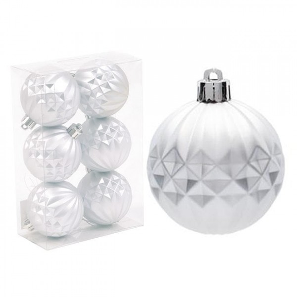 Набір пластикових срібних новорічних кульок Flora 6 шт. D-6 см. 43092