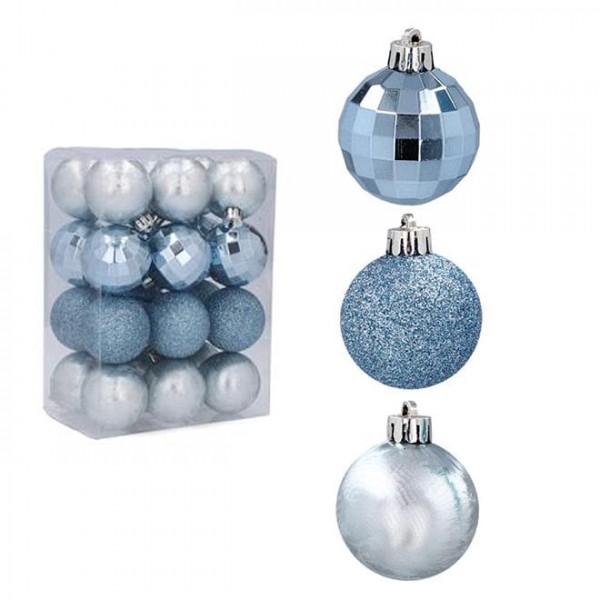Набір пластикових синіх новорічних кульок Flora 24 шт. D-4 см. 43109
