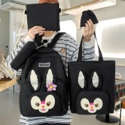 Рюкзак 5 в 1 шкільний для дівчинки чорний Rabbit (рюкзак, шоппер, пенал, сумочка, гаманець)