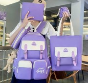 Рюкзак 5 в 1 школьный для девочки фиолетово-белый Good (рюкзак, шоппер, пенал, сумочка, кошелек)