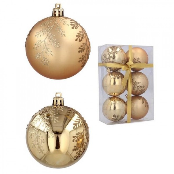 Набір пластикових золотих новорічних кульок Flora 6 шт. D-7 см. 43176