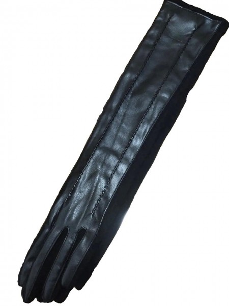 Рукавички жіночі довгі трикотаж з шкірою F-14 р. 6,5 Чорний